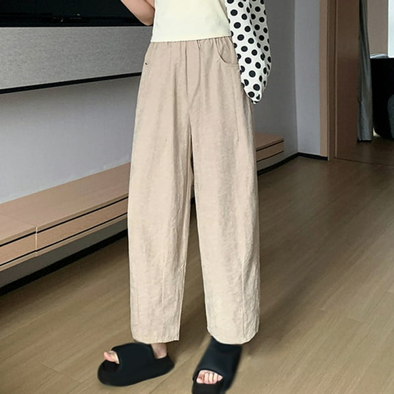 PNTUTB Ladies' Summer Thin Casual and Comfortable Ice Silk Side Pocket Wide Lazy Haren Pants Long Pants