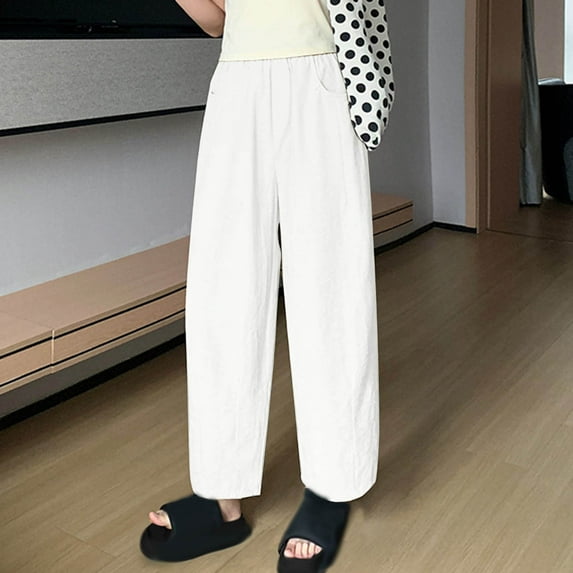 PNTUTB Ladies' Summer Thin Casual and Comfortable Ice Silk Side Pocket Wide Lazy Haren Pants Long Pants
