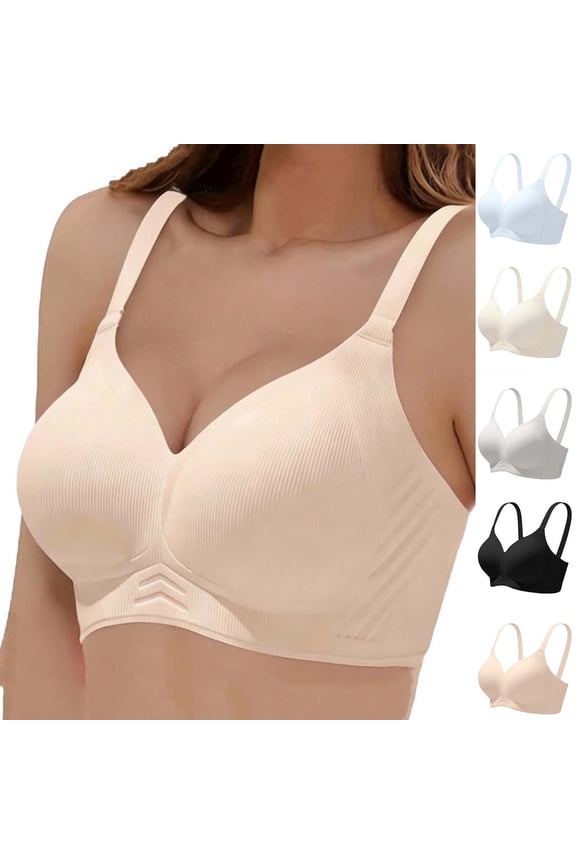 Lifting Bra for Women Seamless Underwear Fashionable Solid-Color Adjustable-Strap Wireless Lingerie Side-Bust Control Anti-Sagging Bras