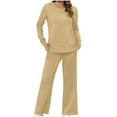 thumbnail image 1 of PNTUTB Lounge Sets for Women Fashion Crew Neck Long Sleeve Side Slit Wide Leg Pants Loose Casual Solid Color Matching Set, 1 of 5