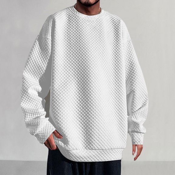 PNTUTB Men Fashion Solid Color Casual Pullover Long Sleeve Round Neck Comfortable Top