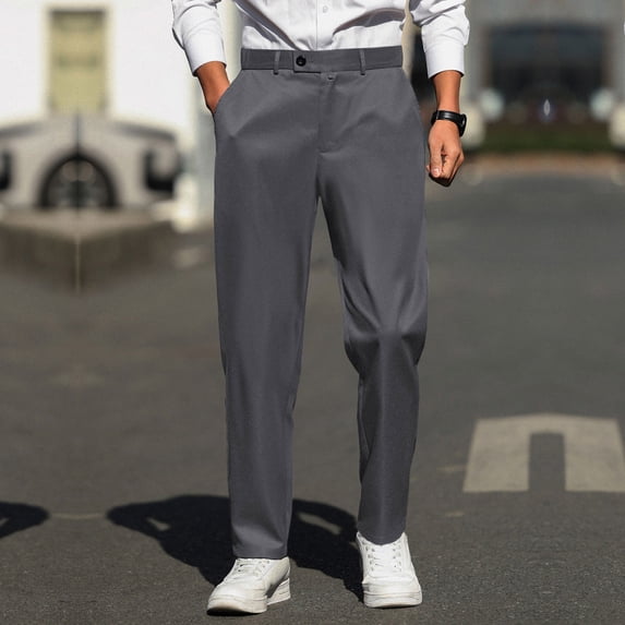 PNTUTB Men's Business Casual Solid Color Loose Comfortable Drapey Button Fly Zipper Straight Leg Trousers with Pockets
