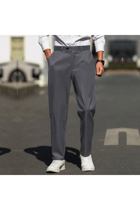 Men's Business Casual Solid Color Loose Comfortable Drapey Button Fly Zipper Straight Leg Trousers with Pockets