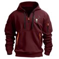 thumbnail image 1 of PNTUTB Men's Casual 1/4 Zip Long Sleeve Solid Color Print Pullover Multiple Pockets Loose Hooded Drawstring Sweatshirt, 1 of 5