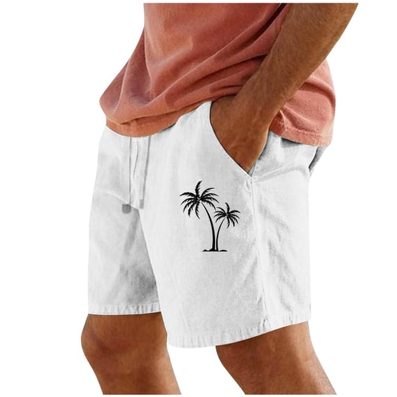 PNTUTB Men's Casual Comfortable Elastic Waist Drawstring Shorts with Coconut Tree Print and Pockets