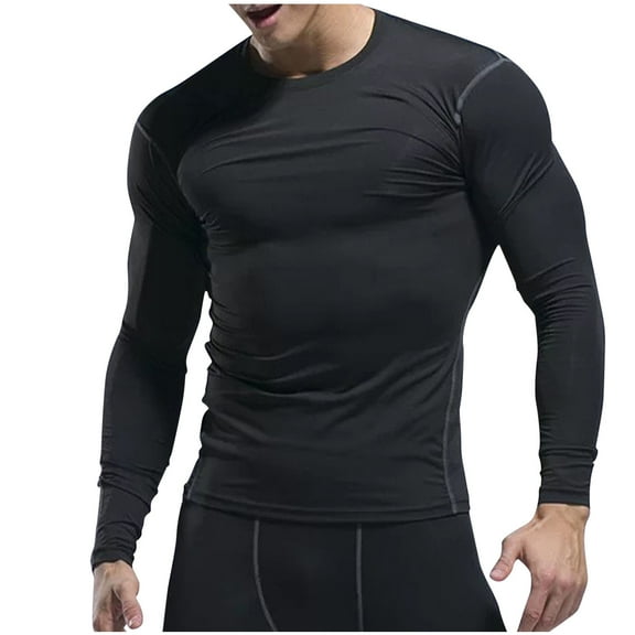 PNTUTB Men's Casual Crew Neck Long Sleeve Quick Dry Solid Color Lightweight Fitted Sports Top