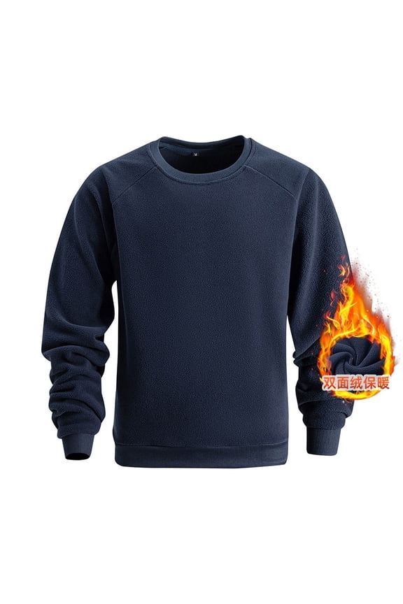 Men's Casual Essential Fleece Warm Sweatshirt Solid Color Crew Neck Long Sleeve Loose Comfortable Pullover Tops