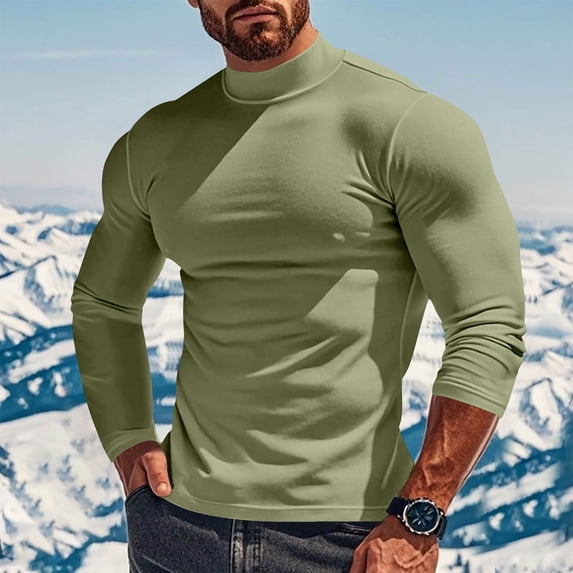 PNTUTB Men's Casual Essential Solid Color Crew Neck Long Sleeve Pullover Stretch Slim Fit Soft Comfortable Tops