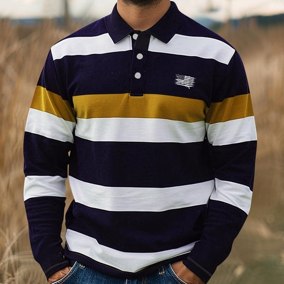 PNTUTB Men's Casual Long Sleeve Color-blocking Shirt Classic Button Down Lapel Collar Pullover Comfort Blouses