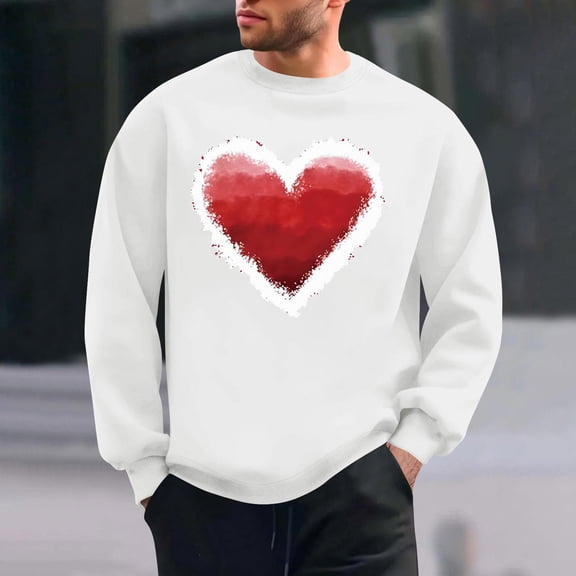 PNTUTB Men's Casual Long Sleeve Crew Neck Valentine's Day Fashion Print Pullover Loose Comfortable Sweatshirts