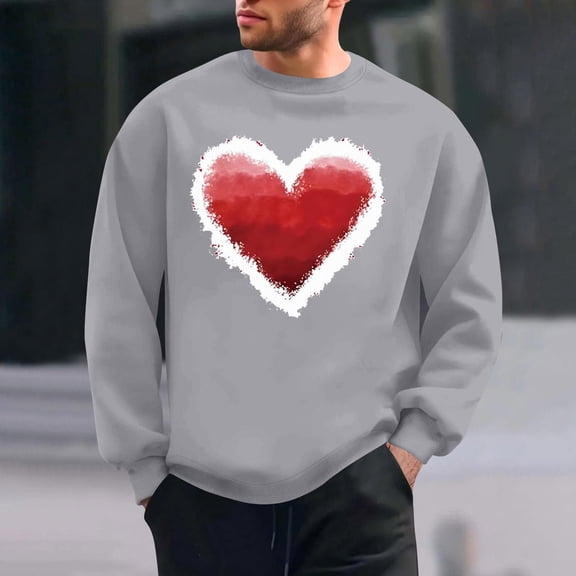 PNTUTB Men's Casual Long Sleeve Crew Neck Valentine's Day Fashion Print Pullover Loose Comfortable Sweatshirts