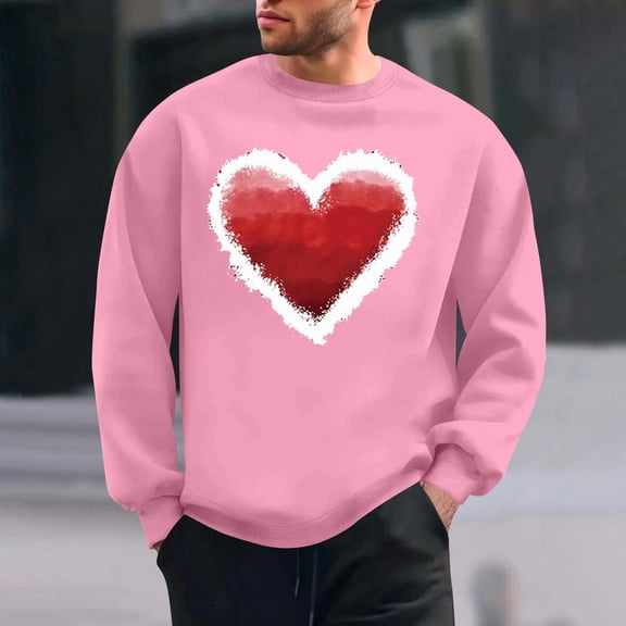 PNTUTB Men's Casual Long Sleeve Crew Neck Valentine's Day Fashion Print Pullover Loose Comfortable Sweatshirts