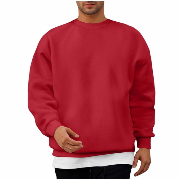 PNTUTB Men's Casual Long Sleeve Crewneck Solid Color Hoodless Loose Comfort Pullover Sweatshirts
