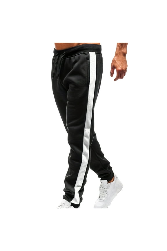 Men's Casual Loose-Fit Solid-Color Elastic Waistband Comfortable Breathable Athletic Pants