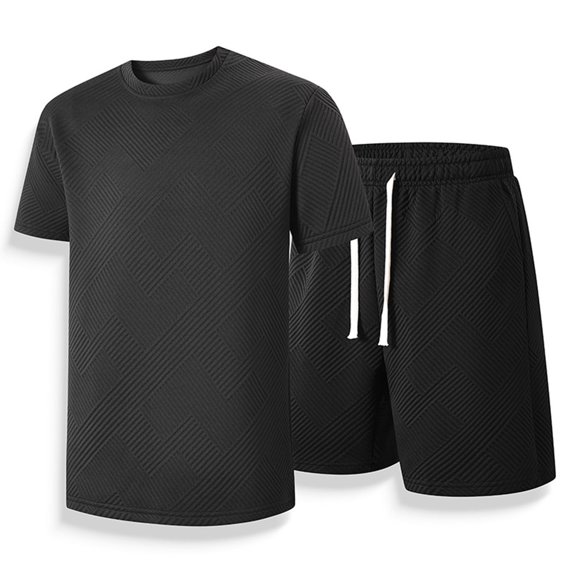 PNTUTB Men's Casual Loose Solid Color Crew Neck Short Sleeve T Shirt with Elastic Waist Drawstring Shorts Set