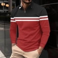 thumbnail image 1 of PNTUTB Men's Casual Loose Zipper Lapel Collar Pullover Striped Color-blocking Shirt Long Sleeve Comfort Blouses, 1 of 6
