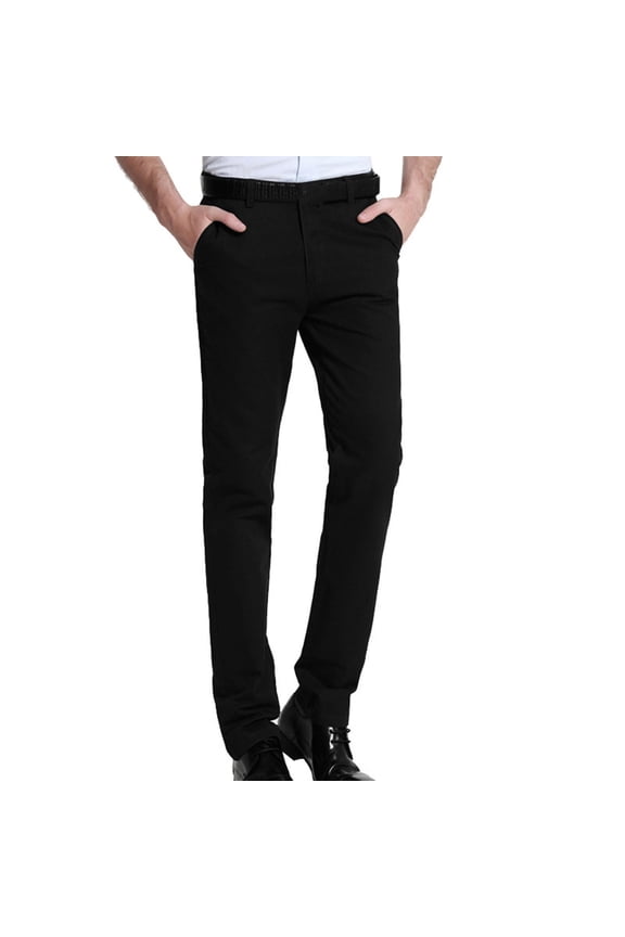 Men's Casual Solid Color Commuter Business Suit Pants Button Zipper Straight Leg Pants with Pockets