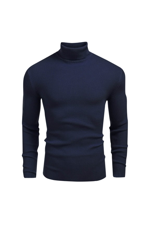 Men's Casual Solid Color Knit Long Sleeve Turtleneck Winter Warm Thickened Comfort Pullover Sweaters