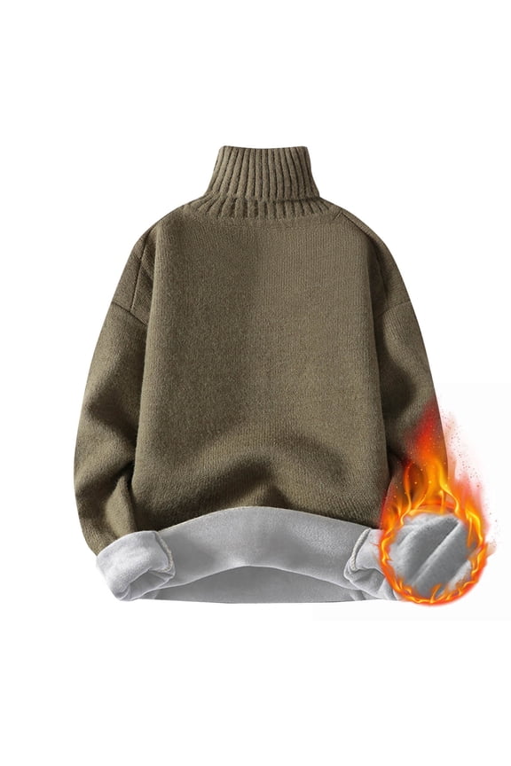 Men's Casual Solid Color Long Sleeve Winter Warm Thickened Knit Turtleneck Pullover Comfort Sweaters