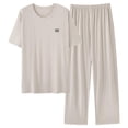 thumbnail image 1 of PNTUTB Men's Casual Solid Color Loose Crew Neck Short Sleeve T Shirt with Elastic Waistband Pants Homewear Set, 1 of 5