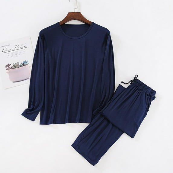 PNTUTB Men's Casual Solid Color Round Neck Loungewear Pullover Sleepwear Soft Loose Comfort Pajamas Set with Pocket