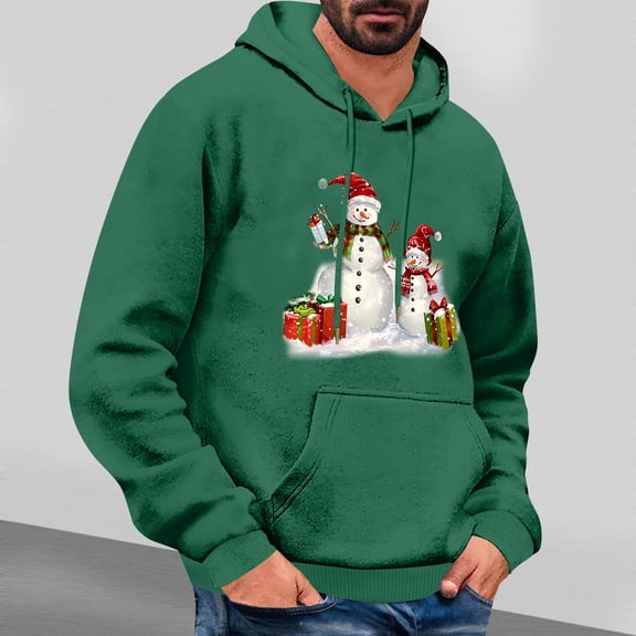 PNTUTB Men's Casual Solid Color Styling Christmas Graphic Print Long Sleeve Hoodie Drawstring Pullover Sweatshirt with Pocket
