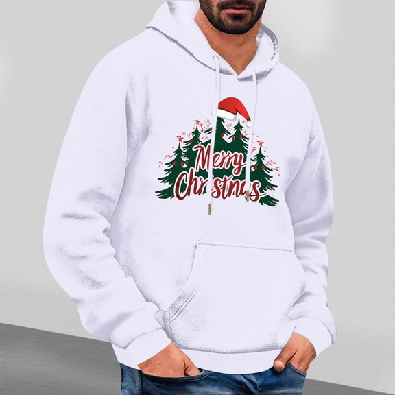 PNTUTB Men's Casual Solid Color Styling Christmas Graphic Print Long Sleeve Hoodie Drawstring Pullover Sweatshirt with Pocket