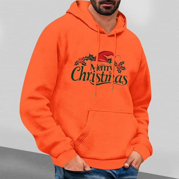 PNTUTB Men's Casual Solid Color Styling Christmas Graphic Print Long Sleeve Hoodie Drawstring Pullover Sweatshirt with Pocket