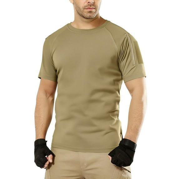 PNTUTB Men's Casual Solid Color Short Sleeve Crew Neck Sports Training Comfortable Tops with Zipper Pocket