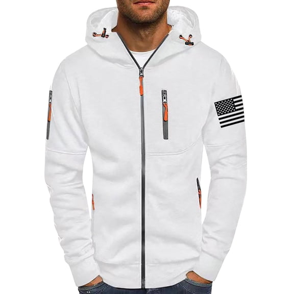 PNTUTB Men's Causal Graphic Print Long Sleeve Zip Up Drawstring Hoodies Coat with Multi-pocket