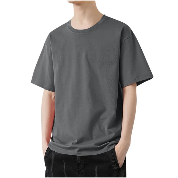 PNTUTB Men's Cotton Comfortable Casual Short Sleeve Shirt Solid Color Crew Neck Basic Style Fashionable Versatile Top