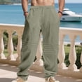 thumbnail image 1 of PNTUTB Men's Cotton Linen Blend Breathable Solid Color Casual Elastic Waist Drawstring Loose Straight Leg Pants with Pockets, 1 of 6