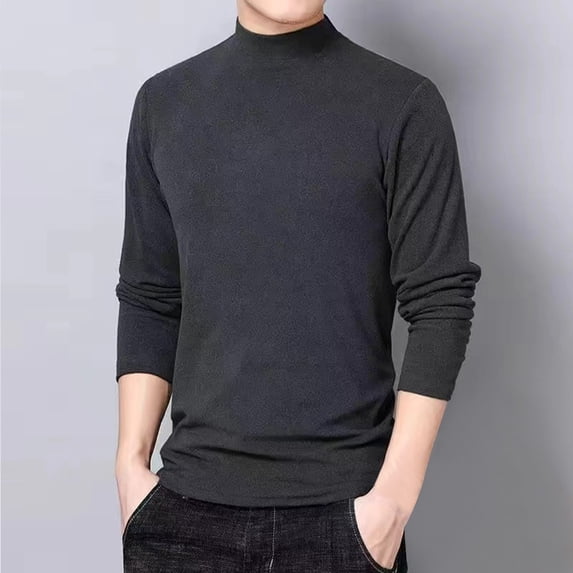 PNTUTB Men's Fall/Winter Fashion Solid Color Comfortable Long Sleeve Top with Mid High Neck Design