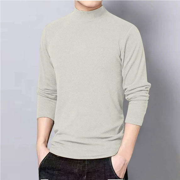 PNTUTB Men's Fall/Winter Fashion Solid Color Comfortable Long Sleeve Top with Mid High Neck Design