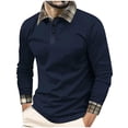 thumbnail image 1 of PNTUTB Men's Fashion Button Lapel Checkered Patchwork Shirts Solid Color Long Sleeve Casual Loose Blouses, 1 of 5