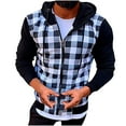 thumbnail image 1 of PNTUTB Men's Fashion Casual Adjustable Drawstring Hooded Long Sleeve Color Block Checkered Jacket, 1 of 5