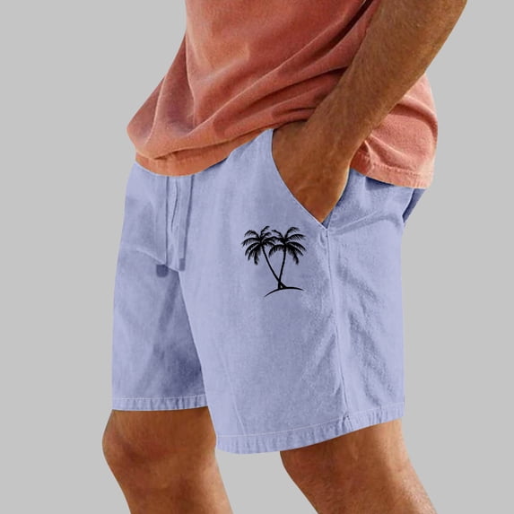 PNTUTB Men's Fashion Casual Coconut Tree Small Print Elastic Drawstring Summer Shorts with Pockets
