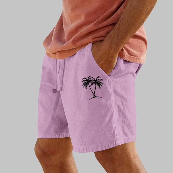 PNTUTB Men's Fashion Casual Coconut Tree Small Print Elastic Drawstring Summer Shorts with Pockets