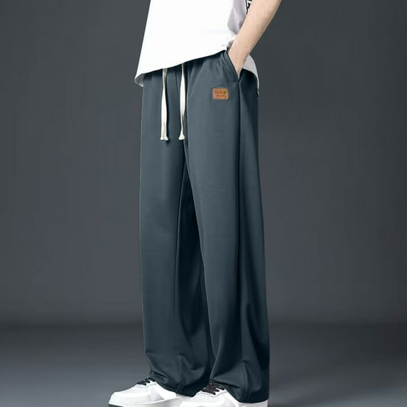 PNTUTB Men's Fashion Casual Comfortable Breathable Solid Color Elastic Waistband Straight Leg Pants