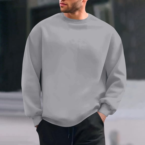 PNTUTB Men's Fashion Casual Solid Color Crew Neck Sweatshirt Long Sleeve Loose Comfortable Pullover Essential Tops