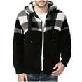 thumbnail image 1 of PNTUTB Men's Fashion Checkered Double-sided Fleece Warm Long Sleeved Drawstring Hooded Comfort Coat, 1 of 5