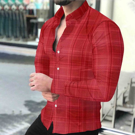 PNTUTB Men's Fashion Checkered Print Collared Button Down Shirts Everyday Casual Comfortable Long Sleeve Blouses
