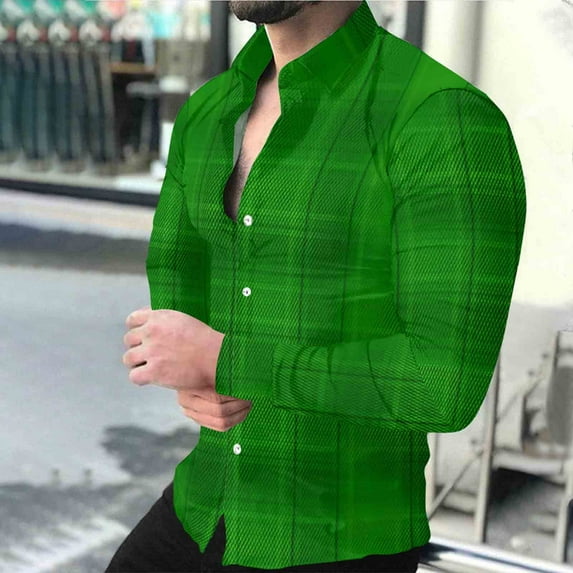 PNTUTB Men's Fashion Checkered Print Collared Button Down Shirts Everyday Casual Comfortable Long Sleeve Blouses