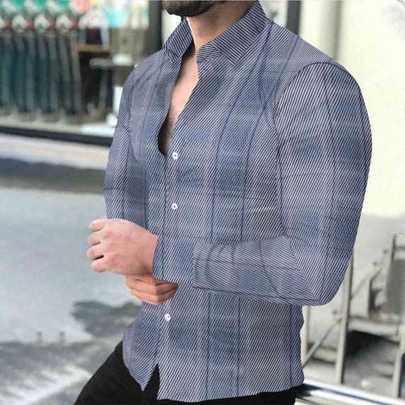PNTUTB Men's Fashion Checkered Print Collared Button Down Shirts Everyday Casual Comfortable Long Sleeve Blouses