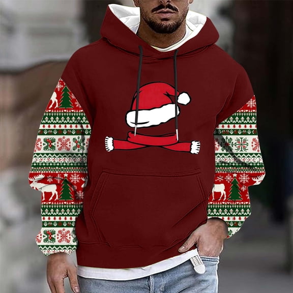 PNTUTB Men's Fashion Christmas Graphic Print Casual Long Sleeve Drawstring Hoodie Pullover Comfortable Sweatshirt with Pocket