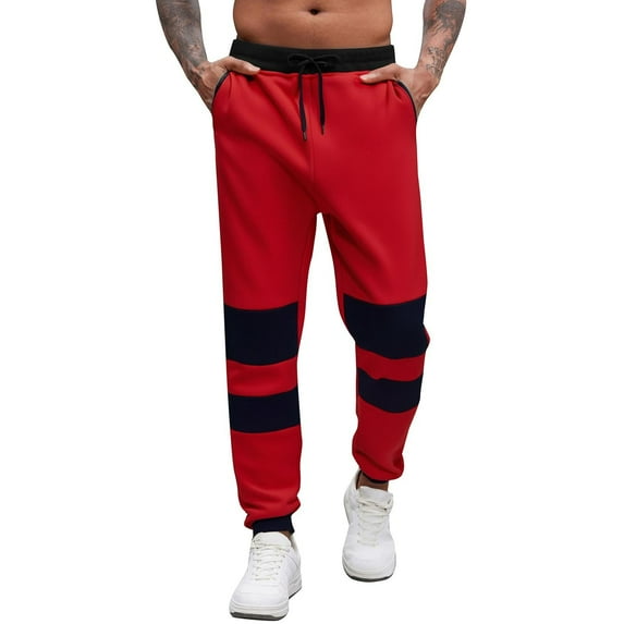 PNTUTB Men's Fashion Color Block Elastic Waist Drawstring Comfortable Casual Athletic Cuffed Pants with Pockets