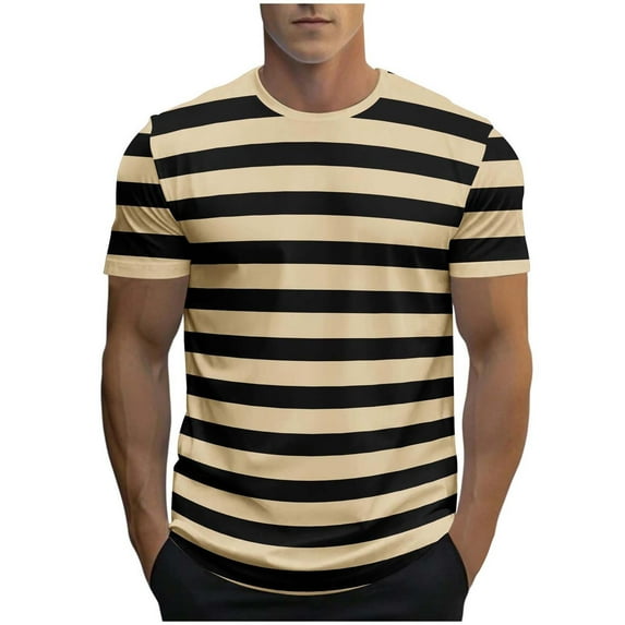 PNTUTB Men's Fashion Color Block Striped Loose Comfort Summer Casual Crew Neck Short Sleeve T-Shirts