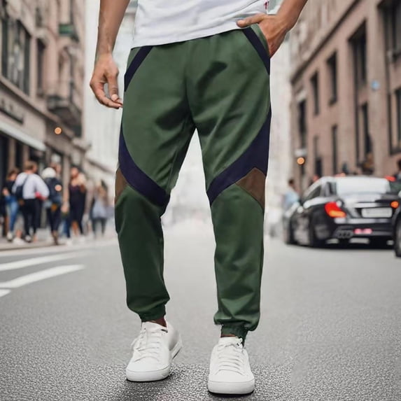 PNTUTB Men's Fashion Color Blocked Casual Comfortable Elastic Waist Drawstring Cuffed Pants with Pockets