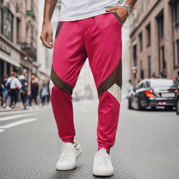 PNTUTB Men's Fashion Color Blocked Casual Comfortable Elastic Waist Drawstring Cuffed Pants with Pockets