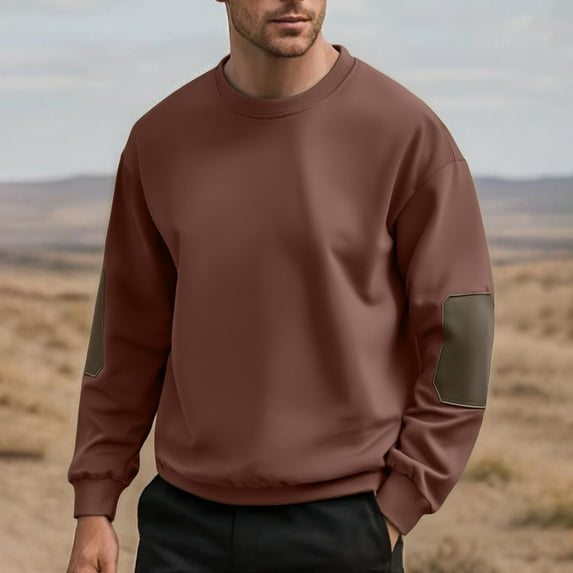 PNTUTB Men's Fashion Color Blocked Crew Neck Long Sleeve Casual Comfort Base Layer Top